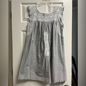 Mi Golondrina White and Gray Embroidered Mini Dress